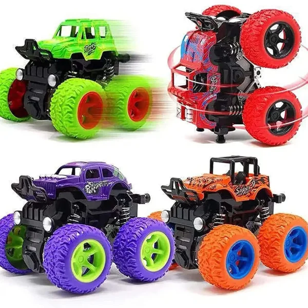 Monster Trucks Pull Back Vehicles Cars 360° Rotation 4 Wheels Drive Durable Friction Powered Push and Go Toys Truck Playset